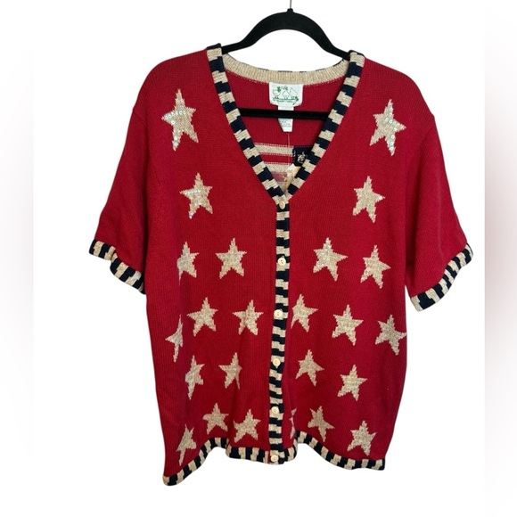Nwt The Quacker Factory Vintage Patriotic Star and Flag Cardigan Sweater - Picture 1 of 5